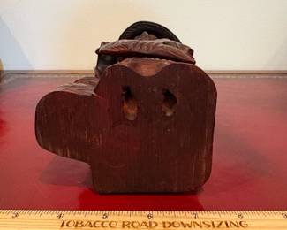 J28 - $30. Vintage Asian Fisherman Carved Red Wood. Cracked at the base.