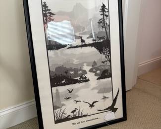 J53 - $20. "We All Live Downstream" framed poster. Measures 21.25"W x 31.25" Tall.