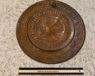 J117 - $30. Painted Copper Tray. Measures 15" Diameter.