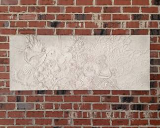 J87 - $85. Concrete Over Wood Wall Art. Measures 57.5" W x 22.5" Tall.