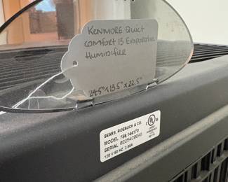 J46 - $40. Kenmore Quiet Comfort 13 Evaporative Humidifier. Measures 24.5" W x 13.5" D x 22.5" Tall.
