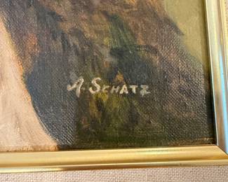 J129 - $95. A. Schatz “Portrait of a Woman” Original Oil Painting. Measures 17.75" W x 21.75" Tall.