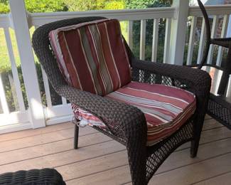 J143 - $125. 4 Piece Set. Patio Chairs measure 30" x 33" 35" tall. Rectangle Table is 42.5" x 21.5" x 16" tall. Square Table is 21" square x 23.5" tall. Has been used on a covered screened in porch.