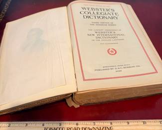 J31 - $60. 1930 Webster Collegiate Dictionary. Leather and Jade Cover.