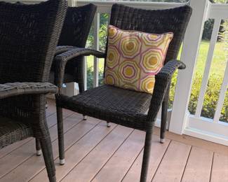 J142 - $140. Set of 6 Patio Chairs. Measures 24" x 24" x 35.5" tall. Floor to seat is 17".