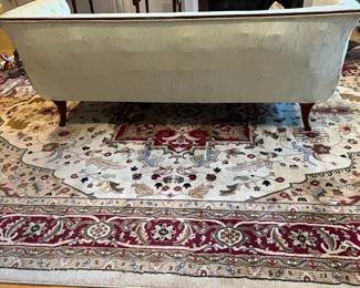 J138 - $175. French 19th Century Neo-Classical Mahogany Velvet Upholstered Couch. Measures 77.75” W x 32” W x 30” Tall.