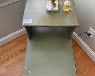 J137 - $35. Vintage Painted 2 Tier Side Table. Measures 18” W x 27” D x 26” Tall.