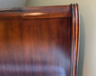 J132 - $350. King Sleigh Bed by Pulaski Furniture. Clean Mattress & Box Spring included if you want them! Measures 81" W x 88" L x 62" Tall.