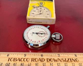 J27 - $100. Breitling Swiss Made Wakmann Stop Watch. Works. Face has some scuffs.