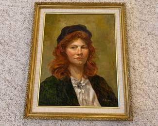 J129 - $95. A. Schatz “Portrait of a Woman” Original Oil Painting. Measures 17.75" W x 21.75" Tall.