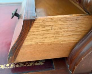 J160 - $150. Vintage Double-Sided Captain's or Partners" Bench Table with Leather Tops. Measures 45.5" W x 21.5" D x 19.75" Tall.