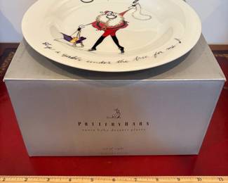 J35 - $30. 8 Pc. Pottery Barn Santa Baby Salad Plate Set. Measures 8" Diameter.