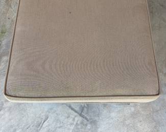 J167 - $225. Pair of Lounge Chairs with Sunbrella Cushions. Chairs are in Great Condition! Cushions are weathered. Each measures 30.5" W x 64" Long x 47" Tall. Adjustable Backs.