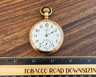 J192 - $200. Waltham Crescent Street Pocket Watch. 21 Jewels. Gold Filled.