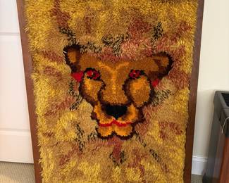 J185 - $40. Large Lion Latch Hook Wall Hanging. Measures 33" x 41".
