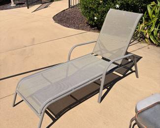 J67 - $95. Pair of Lounge Chairs. Measures 26.75" W x 62" L x 38" Tall. Backs are adjustable.