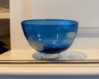 J119 - $20. Blue and White Art Glass Bowl. Unsigned.