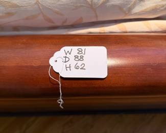 J132 - $350. King Sleigh Bed by Pulaski Furniture. Clean Mattress & Box Spring included if you want them! Measures 81" W x 88" L x 62" Tall.
