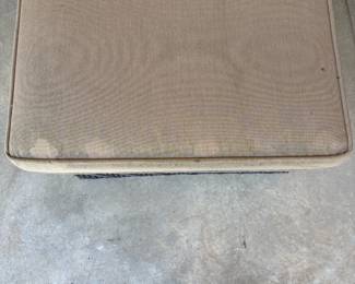 J167 - $225. Pair of Lounge Chairs with Sunbrella Cushions. Chairs are in Great Condition! Cushions are weathered. Each measures 30.5" W x 64" Long x 47" Tall. Adjustable Backs.
