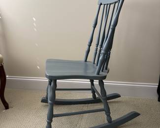 J52 - $40. Painted Spindle Back Rocker. Measures 17.25" W x 25.25" D x floor to seat 15.5" x 32" Tall.