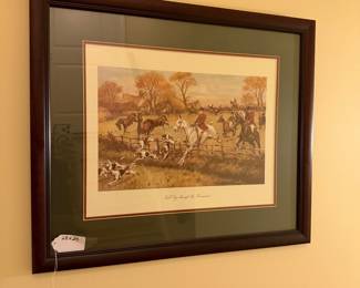 J178 - $35. "Full Cry through the Homestead" Measures 28" x 24".