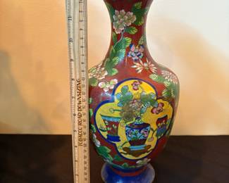 J112 - $30. Asian Cloisonne Enamel Over Brass Vase.