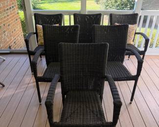 J142 - $140. Set of 6 Patio Chairs. Measures 24" x 24" x 35.5" tall. Floor to seat is 17".