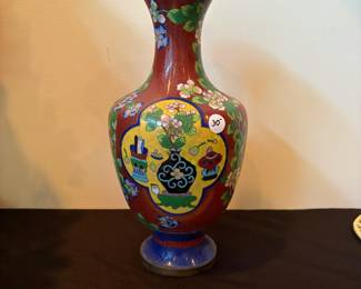 J112 - $30. Asian Cloisonne Enamel Over Brass Vase.