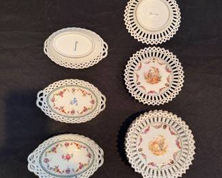 J77 - $60. Set of Vintage German Porcelain Plates & Bowls. 10 - Plates Measure 5.75" D. 5 - Bowls Measure 6" W x 4" D.