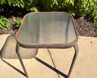 J68 - $40. 4 Patio Side Tables. Measures 16" W x 16" D x 17" Tall.