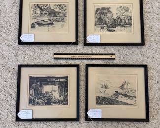 J122 - $80 Set. Signed Lithographs by Lionel Barrymore. Measures 11.75" x 10.5".