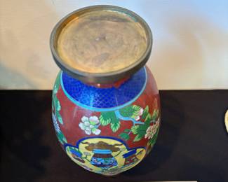 J112 - $30. Asian Cloisonne Enamel Over Brass Vase.
