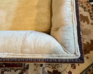 J138 - $175. French 19th Century Neo-Classical Mahogany Velvet Upholstered Couch. Measures 77.75” W x 32” W x 30” Tall.