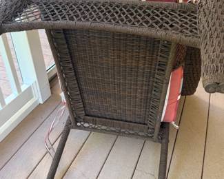 J143 - $125. 4 Piece Set. Patio Chairs measure 30" x 33" 35" tall. Rectangle Table is 42.5" x 21.5" x 16" tall. Square Table is 21" square x 23.5" tall. Has been used on a covered screened in porch.