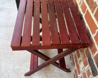 J166 - $10. Folding Side Table - top is weathered. Measures 20" x 18" x 21" tall.