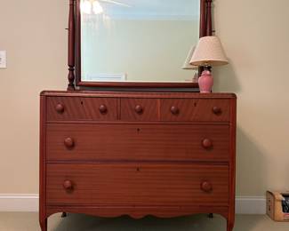J74 - $225. Beautiful Antique Dresser with Mirror. Excellent Condition - all drawers slide. Measures 43" W x 21.5" D x 68" Tall.