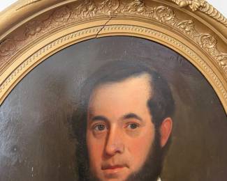 J2 - $225. Antique Gold Framed Portrait on Board. Measures 27" W x 32" Tall.