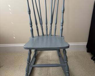 J52 - $40. Painted Spindle Back Rocker. Measures 17.25" W x 25.25" D x floor to seat 15.5" x 32" Tall.