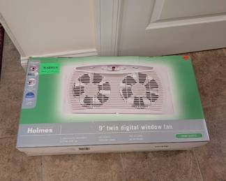 J38 - $40. Holmes 9" Twin Digital Window Fan. Used, stored in the box.