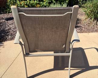 J64 - $275. 7 Sunbrella Patio Chairs. Measures 28.25" W x 21.5" D x floor to seat 17.5" x 39" Tall. Patio Table Measures 44" D x 28" Tall.