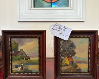 J12 - $50. Pair of Small Vintage Carl Roth Oil Paintings. Each Measures 5" W x 6.5" Tall.