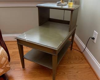 J137 - $35. Vintage Painted 2 Tier Side Table. Measures 18” W x 27” D x 26” Tall.