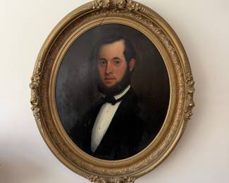 J2 - $225. Antique Gold Framed Portrait on Board. Measures 27" W x 32" Tall.