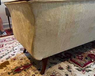 J138 - $175. French 19th Century Neo-Classical Mahogany Velvet Upholstered Couch. Measures 77.75” W x 32” W x 30” Tall.
