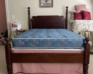 J49 - $75. Vintage Full Size Solid Wood Bed. Measures 57" W x 81" L x 59" Tall. Mattress & Box Spring are included if you'd like them.
