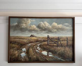 J1 - $425. 1970's Roy Reese Realist Landscape - Original Painting. Measures 37" W x 25.5" Tall. Excellent Condition.