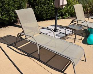J67 - $95. Pair of Lounge Chairs. Measures 26.75" W x 62" L x 38" Tall. Backs are adjustable.