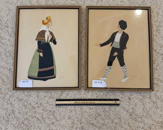 J183 - $20. Pair of Prints by Emile Gallois. Measures 13" x 17" framed.