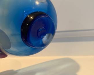 J119 - $20. Blue and White Art Glass Bowl. Unsigned.