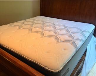 J132 - $350. King Sleigh Bed by Pulaski Furniture. Clean Mattress & Box Spring included if you want them! Measures 81" W x 88" L x 62" Tall.